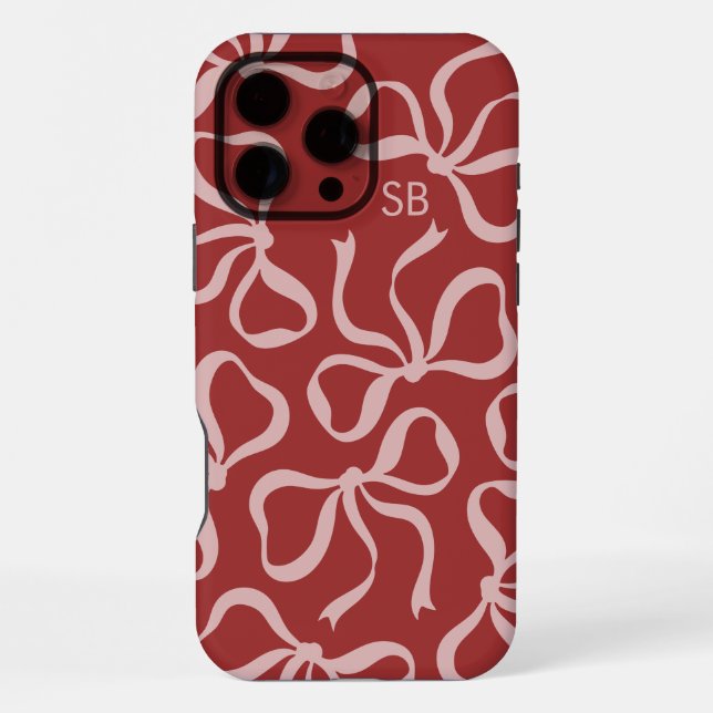 Dusty Red Bow Monogram iPhone Case (Back)