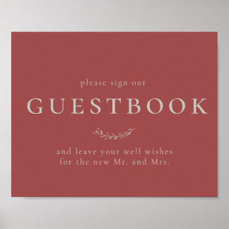 Dusty Red Leaves and Berries Guestbook Sign