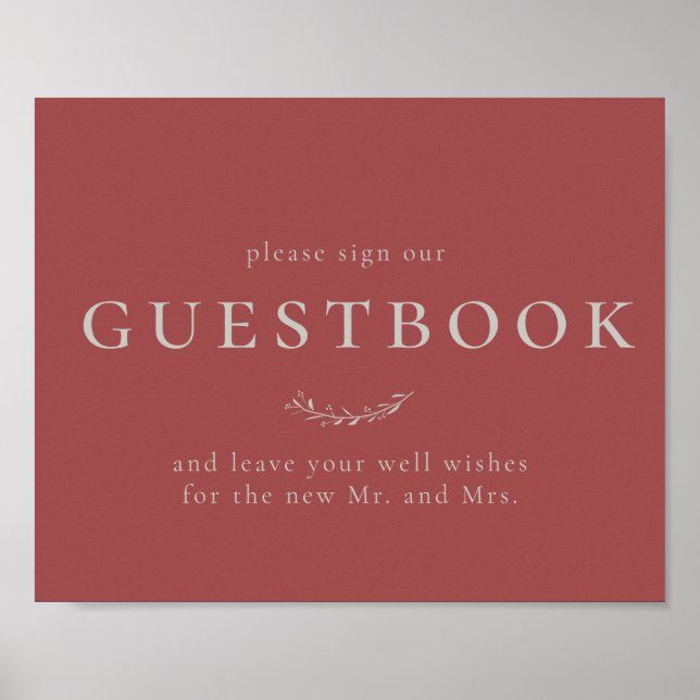 Dusty Red Leaves and Berries Guestbook Sign (Front)