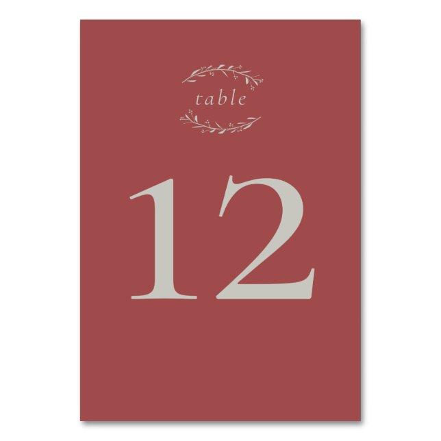 Dusty Red Leaves and Berries Wedding Table Number (Front)