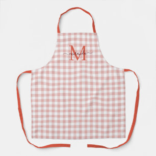 Dusty Red Plaid Apron with Monogram & Name