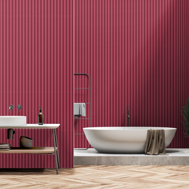 Dusty Red Raspberry Red Stripes Wallpaper (Bathroom)