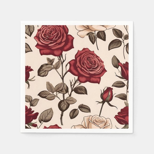 Dusty Red Rose Pattern Napkin (Front)