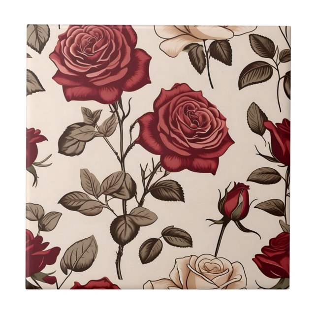 Dusty Red Rose Pattern Tile (Front)