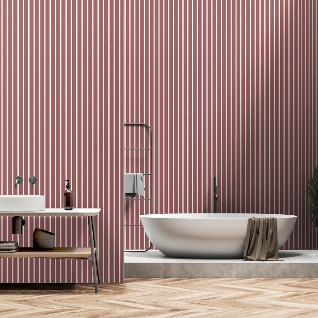 Dusty Red Two Inch Wide Butcher Stripe Wallpaper (Bathroom)