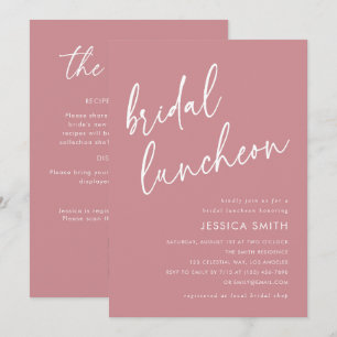 Dusty Rose All-in-One QR Code Bridal Luncheon Invitation