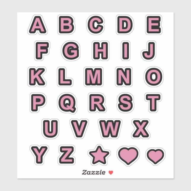  Dusty Rose and Black Capital Letters Alphabet (Sheet)