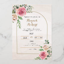 Dusty rose and blush floral weddingFoil Invitation