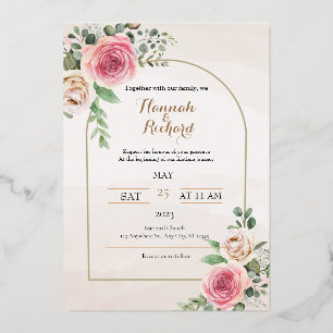 Dusty rose and blush floral weddingFoil Invitation