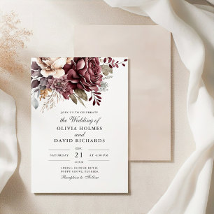 Dusty Rose and Burgundy Floral Boho Wedding Invitation