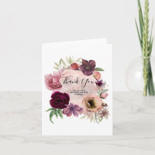 Dusty Rose and Burgundy Floral You Thank You Card