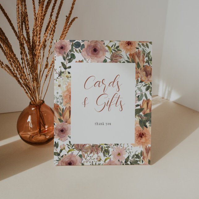 Dusty Rose and Burnt Orange Floral Cards Gifts Pedestal Sign (Creator Uploaded)