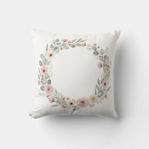 Dusty Rose and Eucalyptus Watercolor Floral Wreath Cushion
