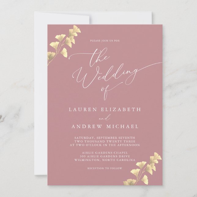 Dusty Rose and Gold Wedding Invitation (Front)