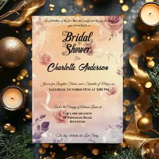 Dusty Rose and Ivory Bridal Shower & Lace Accents Invitation