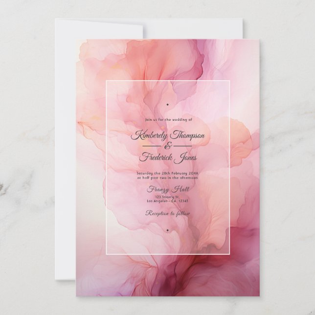 Dusty Rose and Mauve Ink Wedding Invitation (Front)