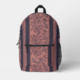 Dusty Rose and Navy Floral Backpack - Vintage