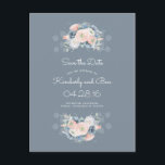 Dusty Rose and Pale Blue Floral Save the Date Announcement Postcard<br><div class="desc">The fabulous serenity blue and peach rose floral save the date postcards</div>