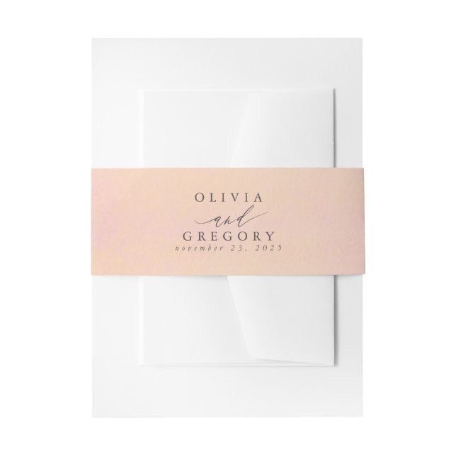 Dusty Rose and Pale Peach Shades Elegant Wedding Invitation Belly Band (Front Example)