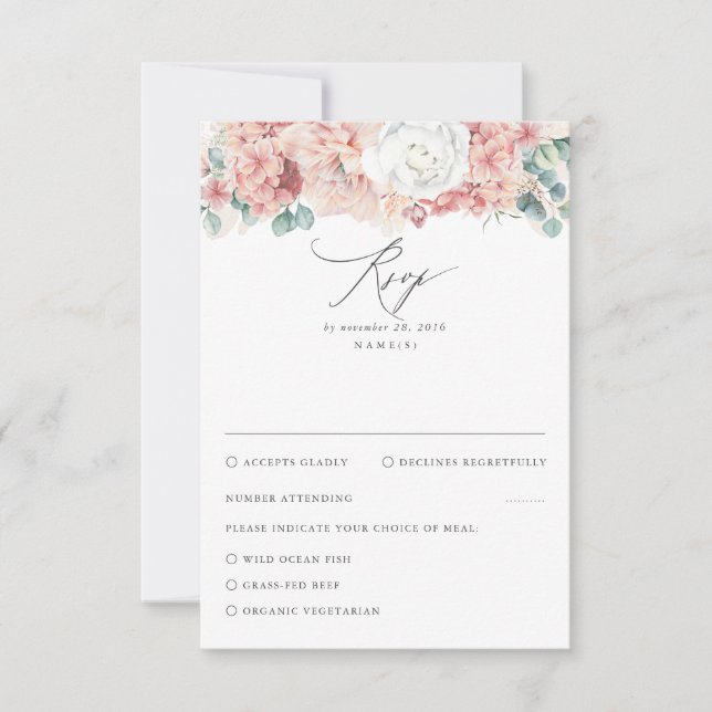 Dusty Rose and Peach Floral Wedding RSVP Card (Front)
