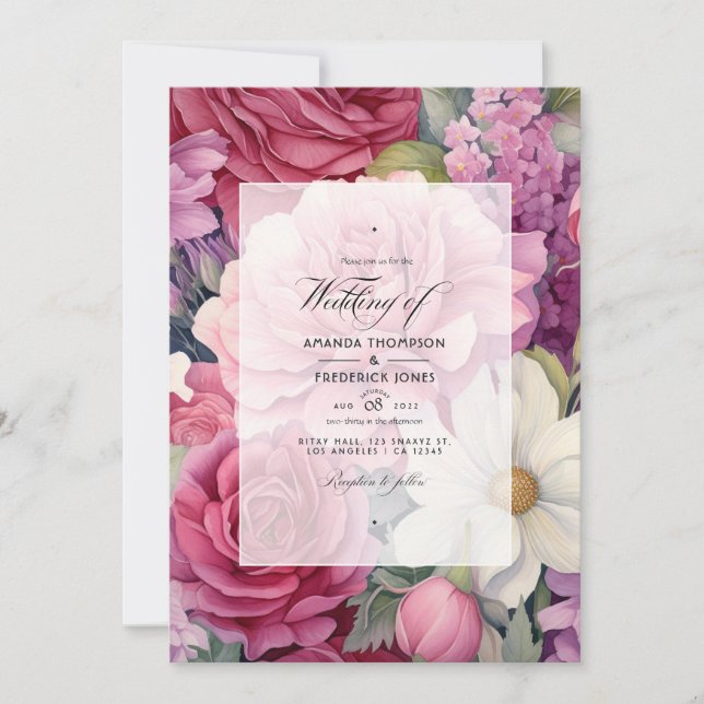 Dusty Rose and Sage Floral Wedding Invitation (Front)