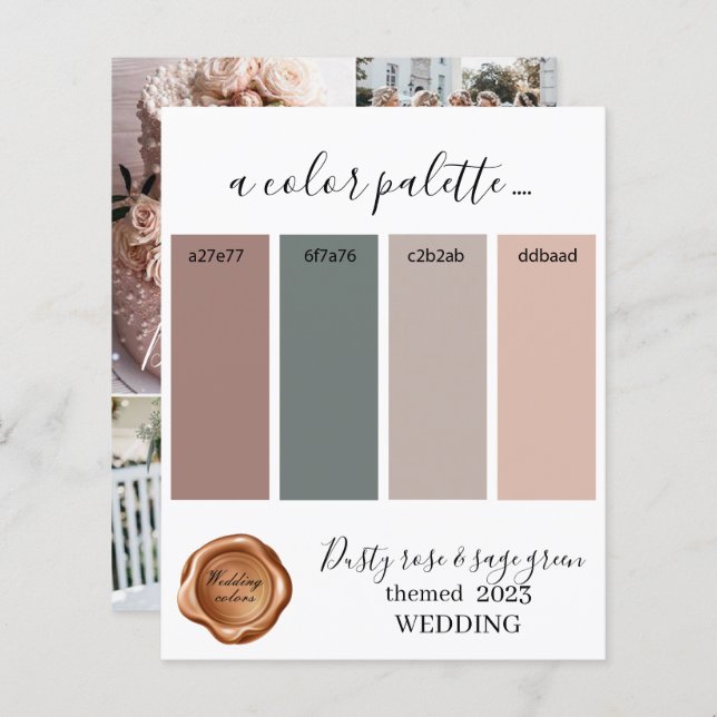 Dusty rose and sage green Wedding colours Palette  (Front/Back)