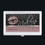 Dusty Rose and Silver Glitter Business Card Holder<br><div class="desc">Professional Business Card Holders. Stylish Dusty Rose and silver glitter lips on a black and rose gold background. (For matching products and designs type in Keyword: GLITTER LIPS ) ready for you to personalise. ✔NOTE: ONLY CHANGE THE TEMPLATE AREAS NEEDED! 😀 If needed, you can remove some of the text...</div>