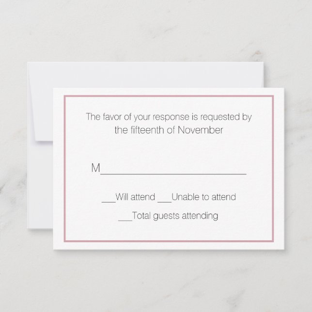 Dusty Rose and White Wedding Response Card (Front)