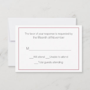 Dusty Rose and White Wedding Response Card
