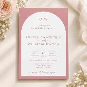 Dusty Rose Arch Modern Script Wedding Invitation