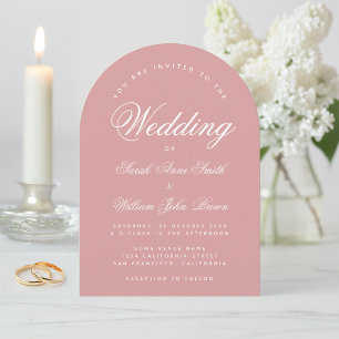 Dusty Rose Arch Simple Elegant Script Pink Wedding Invitation