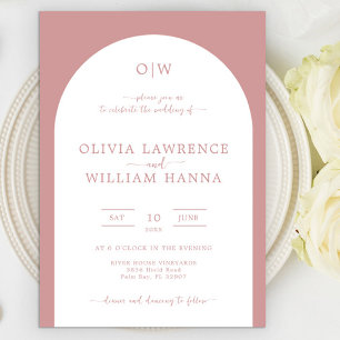 Dusty Rose Arch Wedding Invitation Modern Script