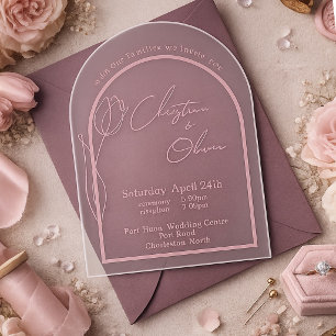 Dusty Rose Arched Tulip Wedding  Acrylic Invitations