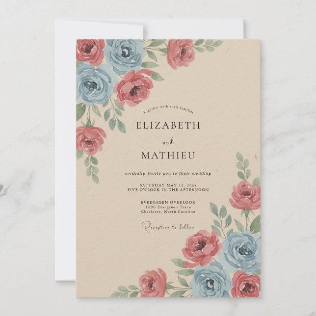 Dusty Rose Artistic Rustic Wedding Invitation (Front)