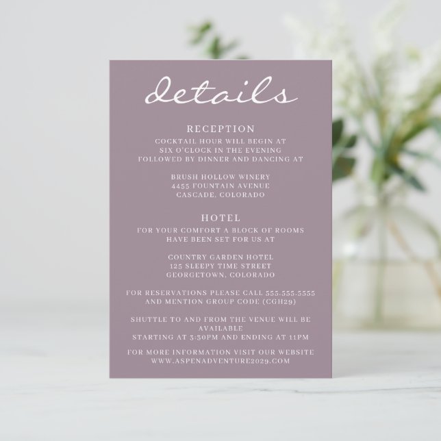 Dusty Rose Aspen Tree Wedding Enclosure Card (Standing Front)