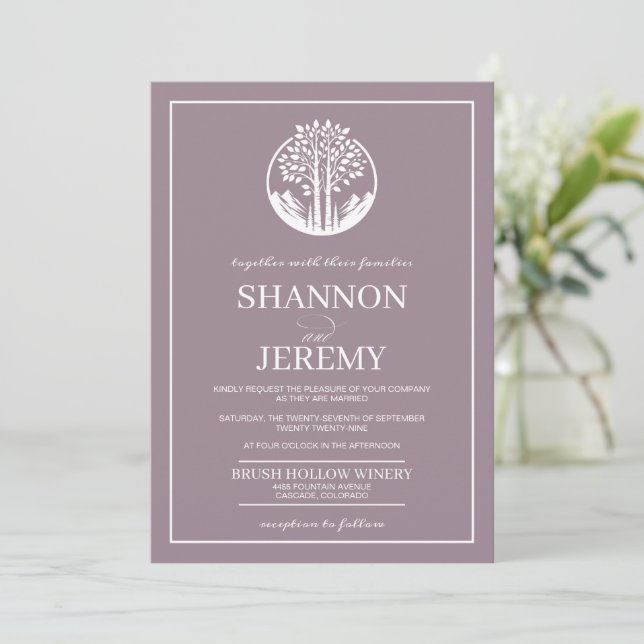 Dusty Rose Aspen Tree Wedding Invitation (Standing Front)
