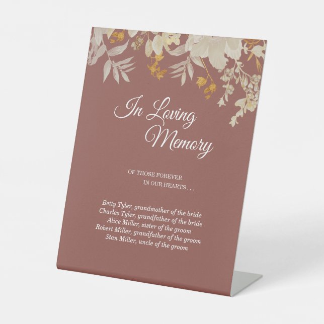 Dusty Rose Autumn Boho Wedding In Loving Memory Pedestal Sign (Front)