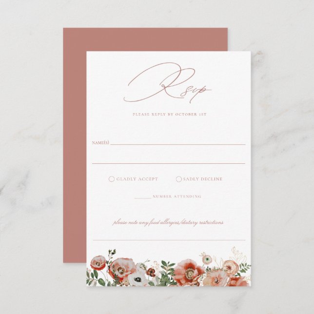 Dusty Rose Autumn Floral Wedding RSVP Card (Front/Back)