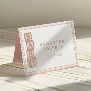 Dusty Rose Baby Blocks Editable Tent Cards