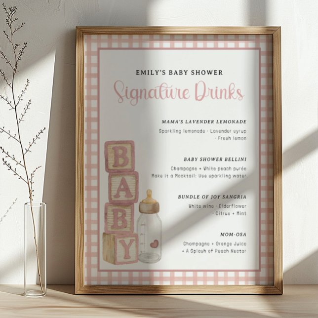Dusty Rose Baby Shower Signature Drinks Sign  (Baby Shower Signature Drinks)