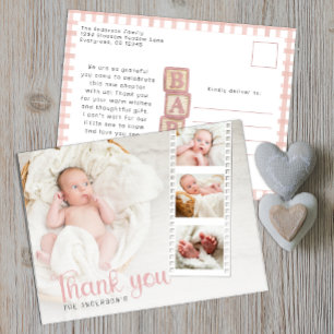 Dusty Rose Baby Shower Thank You Photo Postcard