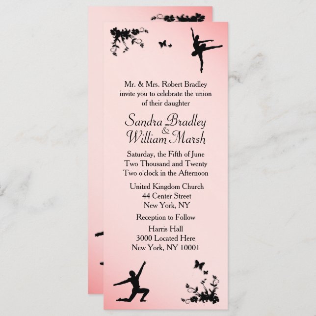 Dusty Rose Ballet Dance Wedding Invitation (Front/Back)