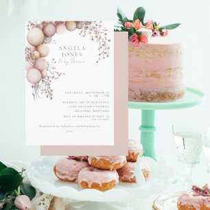 Dusty Rose Balloon Arch Baby Shower Invitation