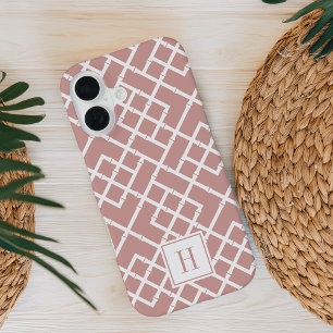Dusty Rose Bamboo Lattice Pattern Monogram iPhone 16 Case