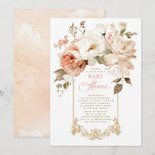 Dusty Rose Beige Earthy Botanical Baby Shower Invitation