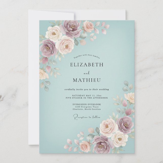 Dusty Rose Blossom Flourish Wedding Invitation (Front)