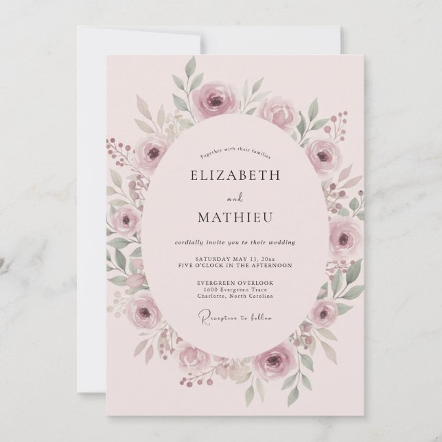 Dusty Rose Blossom Romance Wedding Invitation (Front)