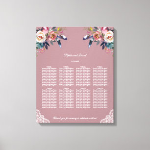 Dusty Rose Blue Floral Wedding Seating Chart Canvas Print