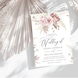 Dusty Rose Blush Boho Pink Floral Wedding Invitation