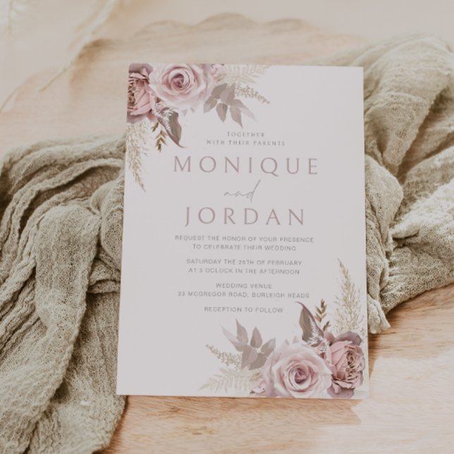 Dusty Rose Blush Boho Wedding Invitation (Creator Uploaded)